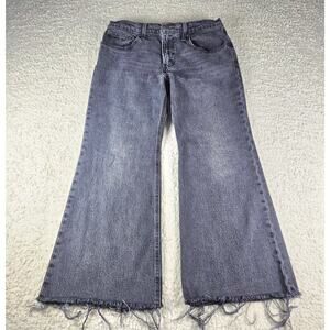 Levi’s Premium Middy Flare Denim Jeans Womens 30 Black Raw Hem Wide Leg Mid Rise
